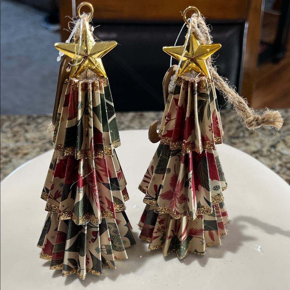 Two Glittery Tree Ornaments